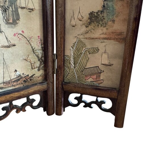 Asian Miniature Folding Screen Table Top Divider Screen Dollhouse Decor 4 Panel - Picture 5 of 16